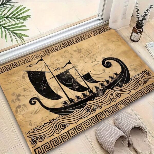Greek Ship Pattern Office Chair Mat, Large Slip-Resistant Floor Protector, Polyester Decorative Area Rug, Festive Gift, 800g/M2 Density - Perfect for Home and Office Use