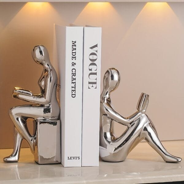 Modern Minimalist Gold-Tone Abstract Figurine Bookends
