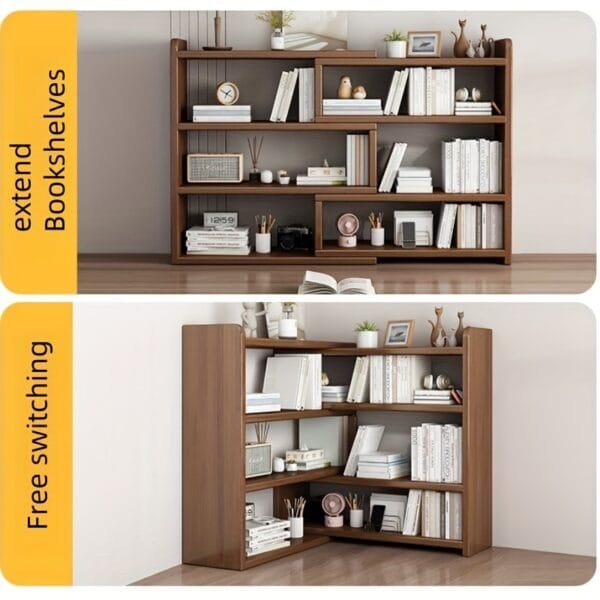 Expandable Solid Wood Desktop Bookshelf - Compact Storage Organizer for Home & Office, Easy Assembly