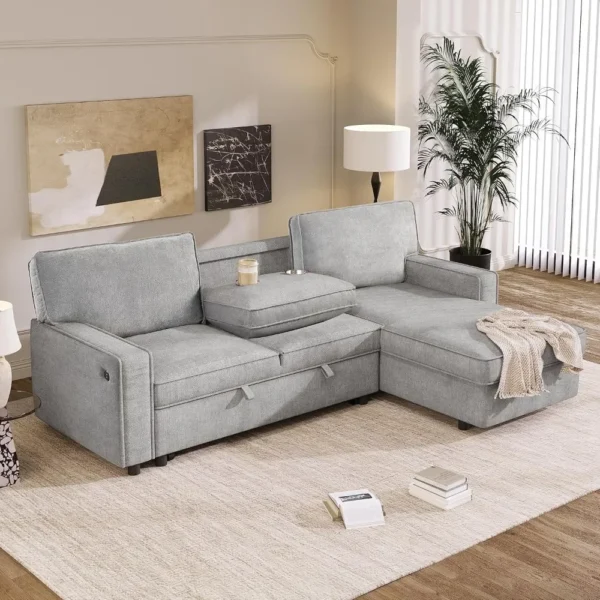 89" Convertible Sectional Sofas with Reversible Storage Chaise, USB Ports and 2 Cup Holders, Living Room Sofas - AliExpress 1503