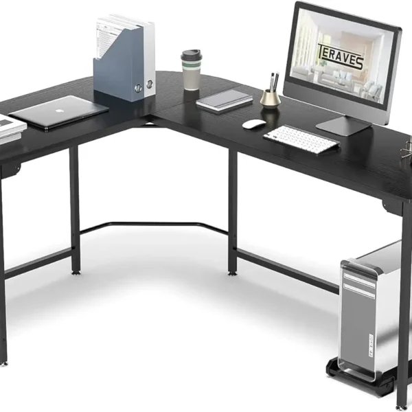 Modern L-Shaped Desk 58/66'' Corner Computer Desk Home Office Study Workstation Wood & Steel PC Laptop Gaming Table,Black - AliExpress 1503