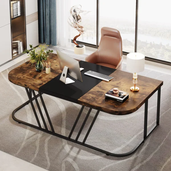 Tribesigns 63" Executive Desk, Large Home Office Desk with Metal Frame, Industrial Wood Study Writing Computer Desk Conference T - AliExpress 1503