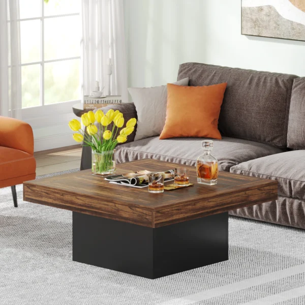 Tribesigns Coffee Table Square LED Coffee Table Engineered Wood Low Coffee Table for Living Room Rustic Brown & Black - AliExpress 1503