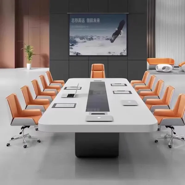 White paint high-level conference table, large negotiation table, office long table, simple modern training table - AliExpress 1503