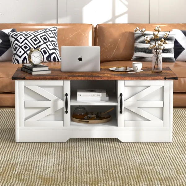 oneinmil Coffee Table with Barn Doors, Farmhouse Center Table with Storage, Modern Rustic Style Wooden Living Room Table, White - AliExpress 1503