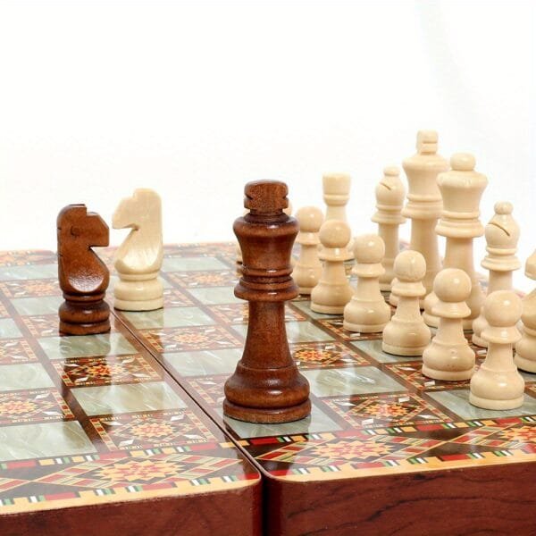 40CM Large Size Multifunctional Wooden International Chess Puzzle Game, Folding Solid Wooden Chess Pieces, Anti-skid Wear-resistant Chess Game Toy