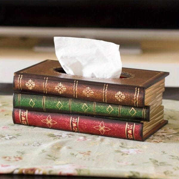 Vintage European-Style Book-Shaped Tissue Box - Decorative Napkin Holder for Bathroom & Restaurant Table Decor, Christmas/Halloween Gift Decoration