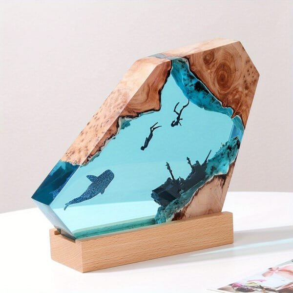 1set Corsair Resin Lamp, Solid Wood Resin Variable Light Night Light, Creative Marine Ornaments Gift Home Accessories, Suitable For Living Room, Bedroom, Office Desktop Ornaments