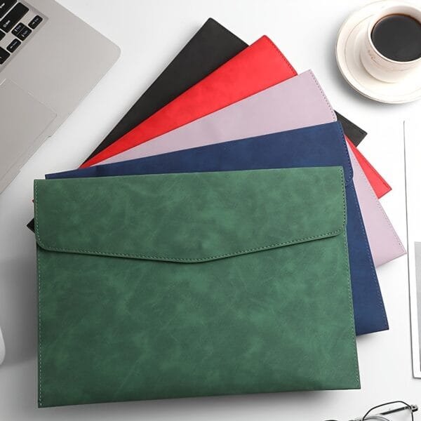 Premium Faux Leather Document Organizer - Magnetic Closure A4 Letter Size File Holder, Portable Briefcase Envelope for Office & Business Use