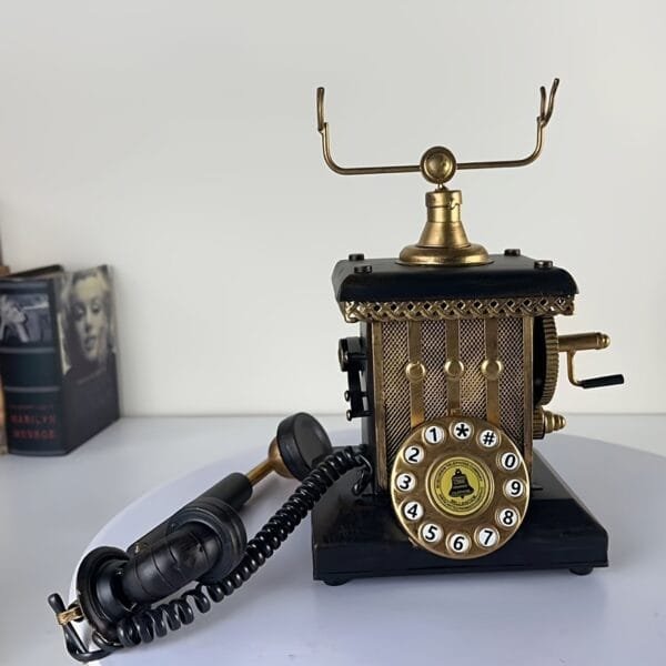Vintage Hand-Cranked Telephone Model - Metal Decorative Ornament for Living Room, Dining, Cafe, Bar, and Entryway