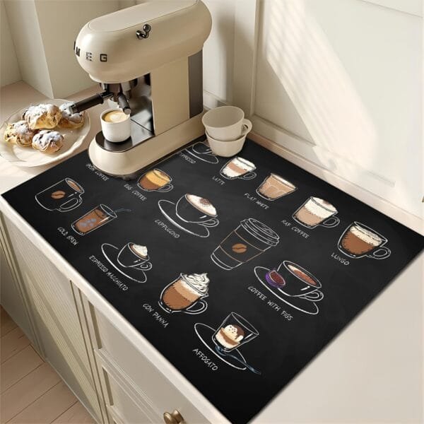 1pc, Retro Coffee Patterns Pads, Rubber Absorbent Dishwashing Mats, Kitchen Placemats, Kitchen Counters And Perfect Accessories For Coffee Machines Coffee Bar Accessories Vintage Coffee Accessories Home Decor Room Decor