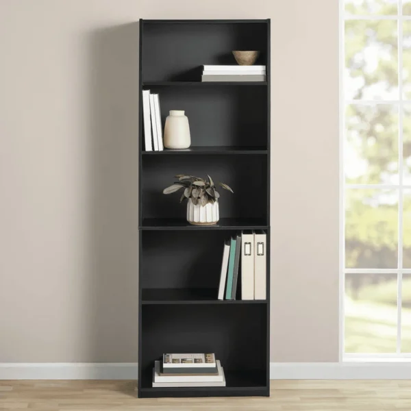 5-Shelf Bookcase with Adjustable Shelves, True Black Oak - AliExpress 1503
