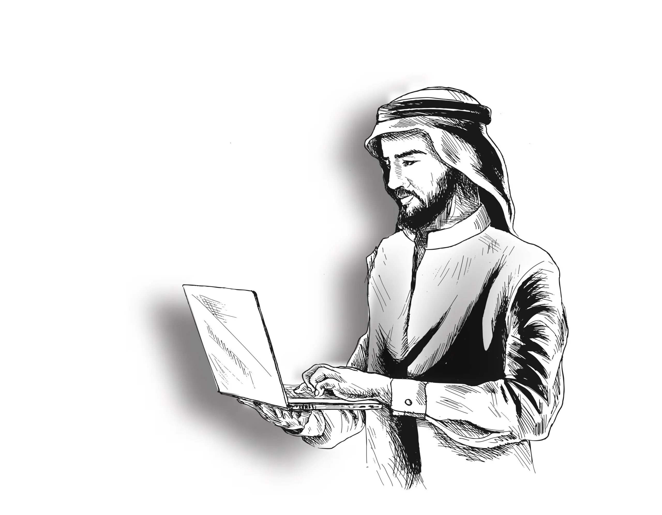 Arab businessman in business concept Working On A notebook Sket