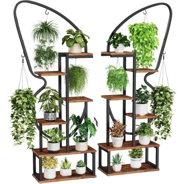 6 Tier Plant Stand Indoor Butterfly-Shaped, Tall Metal Stand with 6 Plant Hooks & 12 Boards, Large Ladder Plant Shelf - AliExpress 1503