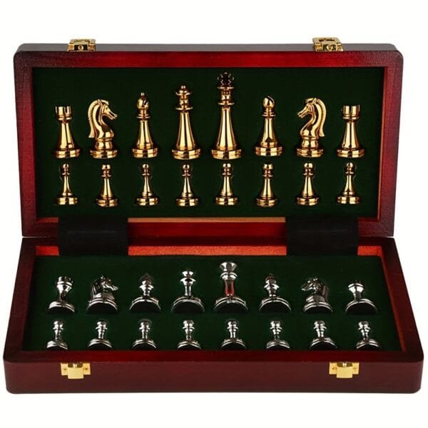 Premium Solid Wood Chess Set With Zinc Alloy Metal Weighted Pieces - Folds For Easy Storage Halloween/Thanksgiving Day/Christmas Gift