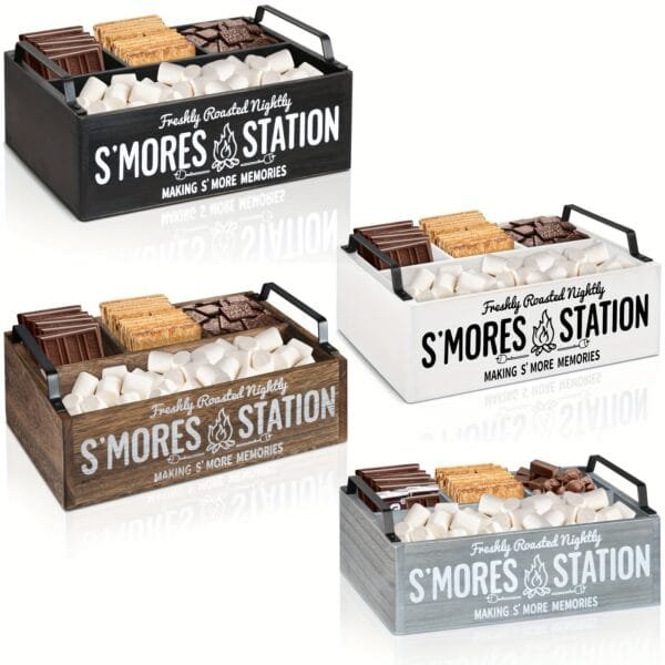 1pc S'Mores Station, Farmhouse S'mores Bar Holder With Handles, Smores Caddy, Smores Accessories Organizer, Smores Supplies Container Box, Smores Maker Box For Smores Kit