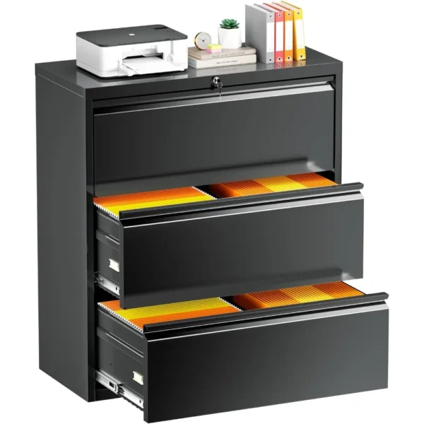 Black Lateral File Cabinet, with Lock3 Drawer Lateral for A4 Size, Metal Steel Locking Wide File Cabinet for Home Office - AliExpress 1503