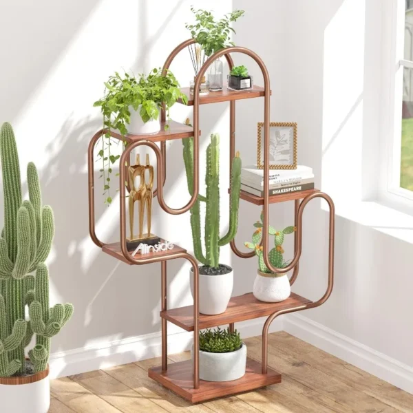 Cactus Corner Bookshelf, 6 Tiers Multipurpose Plant Stand, Heavy-Duty Metal Corner Shelf, Creative Tall Display Rack - AliExpress 1503