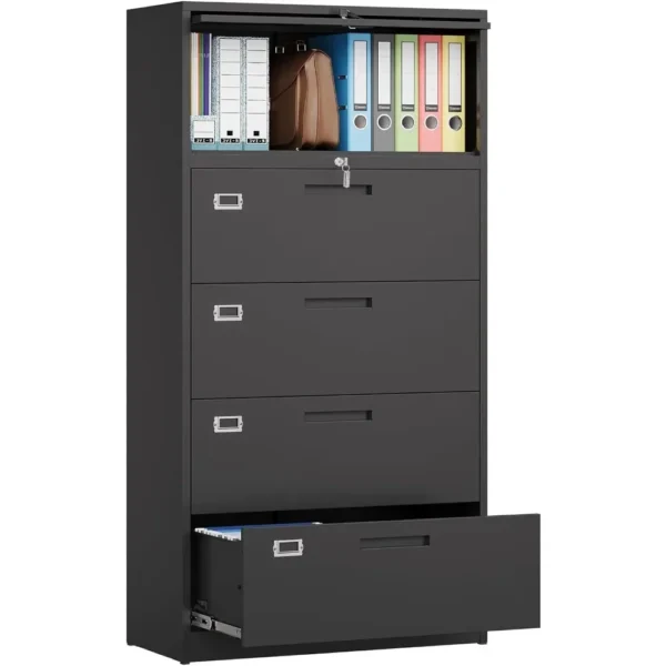 File Cabinet 4 Drawer with Top Shelf, , Metal Lateral with Lock, 1 Flip Up Door, Strong & Versatile for Home Office Cabine - AliExpress 1503