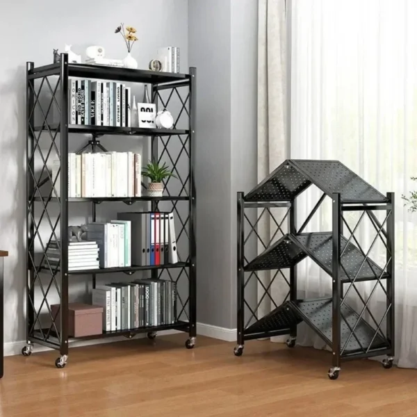 Folding Kitchen Storage Rack Installation-Free Outdoor Flower Stand Shelves Carbon Steel Bookshelf With Wheels Trolley Bookcase - AliExpress 1503