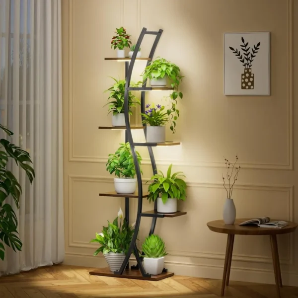 Indoor Plant Rack with Growth Light, Curved Flower Display Rack, 7-story Metal, 62" - AliExpress 1503
