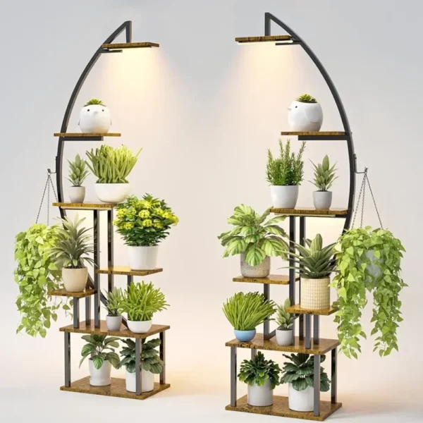 Indoor plants stand,with Grow Light, 7 Tiered Metal Shelf, Half-Moon Shape Rack Living Room, Patio, Balcony - AliExpress 1503
