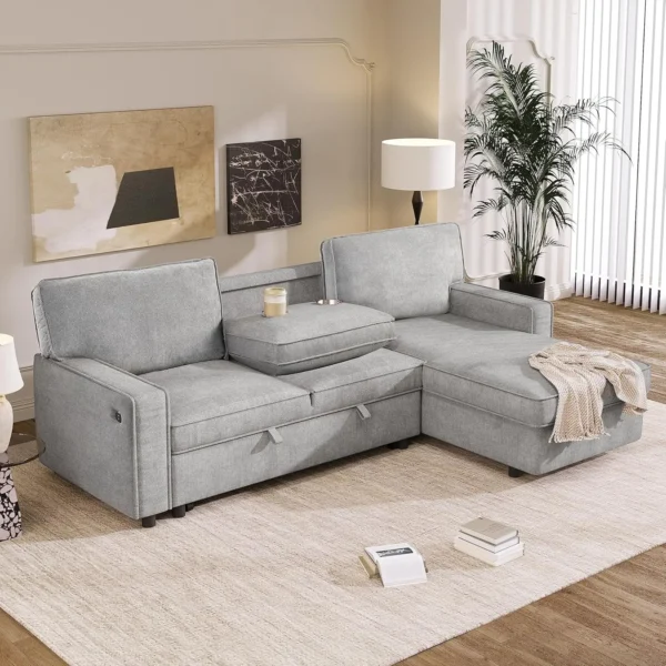 L Shaped Sectional Sofa with Reversible Storage Chaise