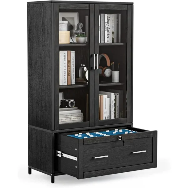 Lateral File Cabinet with Glass Doors and Locking Drawer,Bookshelf with Adjustable Shelves Hanging File Folders,Office Cabine - AliExpress 1503