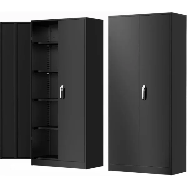 Metal Storage Cabinet, 72" Black Locking Storage Cabinets with Doors and 4 Shelves, Steel Lockable File Cabinet Metal Locker - AliExpress 1503