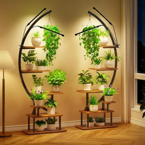 Plant Stand with Grow Lights, Half Moon 7 Tiered Metal Plant Shelf, Multiple Tier Curved Ladder Flower Pot Stand Display Rack - AliExpress 1503