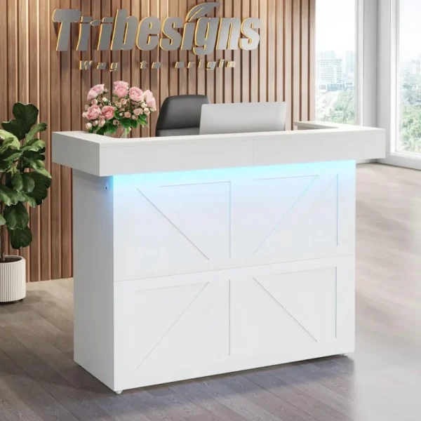 Reception Desk with Light, 55-Inch Front Desk , Modern Retail Counter Table for Salon, Lobby, Shop, Office Reception Room - AliExpress 1503