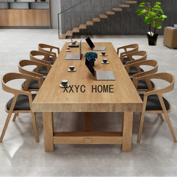 Solid Wood Conference Table Long Table Office Negotiation Table and Chair Combination Library Workbench - AliExpress 1503