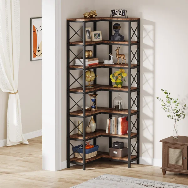 Tribesigns 7-Shelf Corner Bookshelf,Large Modern Corner Bookcase, 7-Tier Tall Corner Shelf Storage Display Rack with Metal Frame - AliExpress 1503