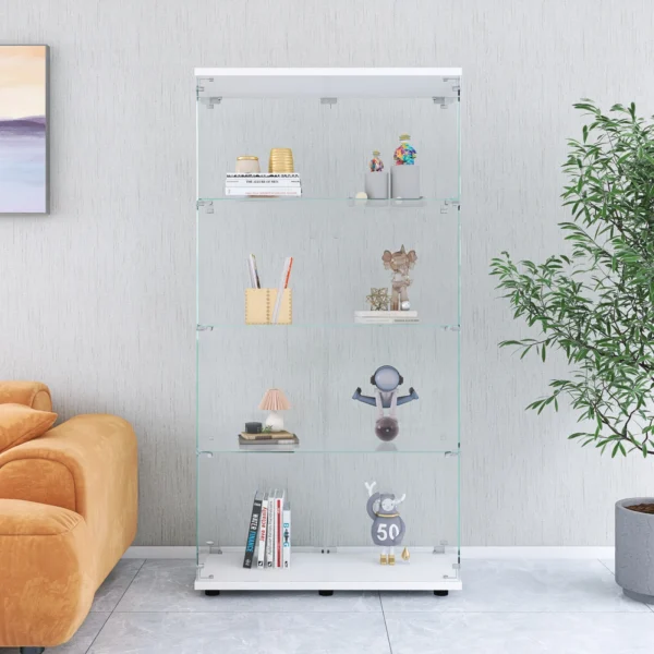 Two-door Glass Display Cabinet 4 Shelves with Door, Floor Standing Curio Bookshelf for Living Room Bedroom Office, - AliExpress 1503