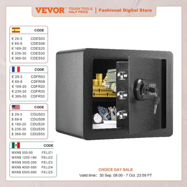 VEVOR 1.2/0.5 Cubbic Fit Electronic Safe Deposit Safe Box W/ Digital Access & Override Keys for Store Money Gun Jewelry Document - AliExpress 30