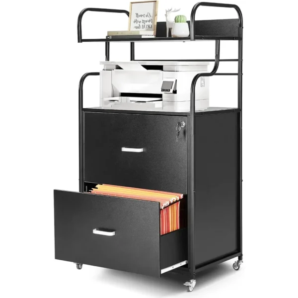 Vertical File Cabinet, 2 Drawer Mobile Filing Cabinet with 1 Bookshelf, Printer Stand Fits A4/Letter/Legal Size File Cabinets - AliExpress 1503