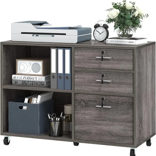 Wood File Cabinet, 3 Drawer Mobile Lateral Filing Cabinet, Storage Cabinet Printer Stand with 2 Open Shelves - AliExpress 1503