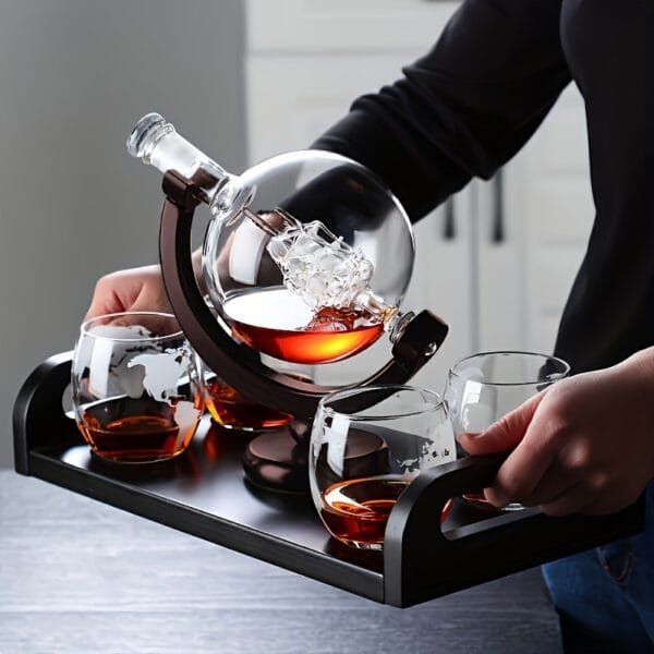 1set Glass Cup, 30oz Whiskey Decanter Globe Set With 2 Whiskey Glasses, Household Insulated Reusable Water Cup, Perfect Gift For Whiskey Lovers, Friends And Family, Home Supplies